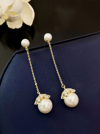 Bridal Earrings Imitation Pearl Metal Pierced Wedding Jewelry