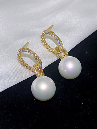 Wedding Earrings Imitation Pearl Metal Pierced Bridal Jewelry