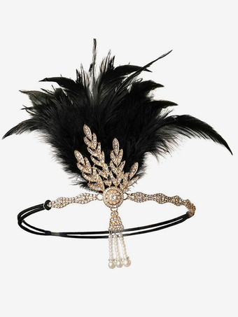 Carnevale Accessori vestito Flapper Piuma strass Halloween Black Flapper fascia 1920s Grande Gatsby Accessorio Halloween
