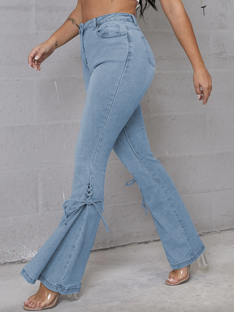 Jeans a zampa per donna con lacci a vita media e pantaloni a campana 2023