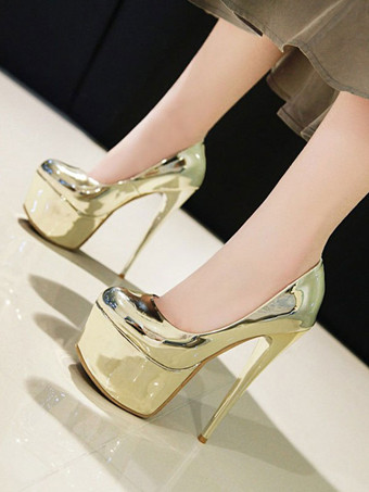 Women Sexy High Heels Light Gold Round Toe Sexy Shoes