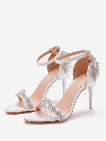 Zapatos de novia para mujer Zapatos de novia de tacón de aguja con punta abierta de cuero PU con diamantes de imitación