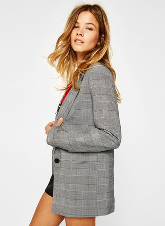 Blazer Jacket For Women Plaid Lapel Long Sleeves Outerwear