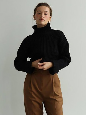 Suéter con cuello polo y hombros caídos Suéteres de color sólido para Mujer