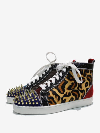 Sneakers alte da uomo con stampa leopardata  punta tonda  stringate e rivetti