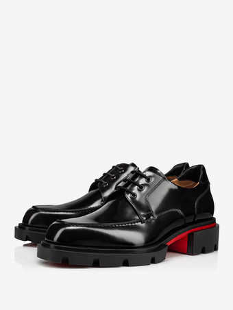 Herren-Derby-Schuhe  schwarz  quadratische Zehenpartie  dicke gekerbte Sohle  Schnürschuhe für Kleid  Abschlussball  Party  Hochzeit
