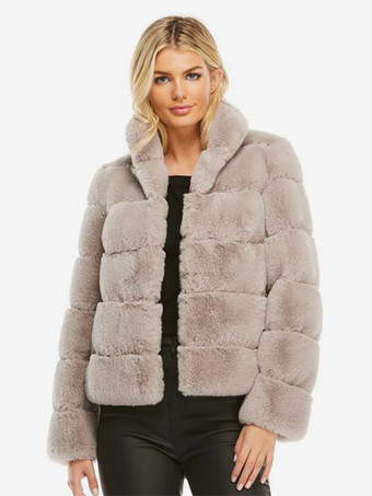 Faux Fur Coats Rose Long Sleeves Women Coat