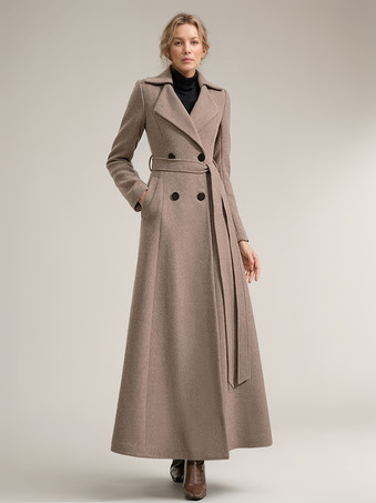 Woolen Long Coat For Women Sash Warm Winter Outerwear 2023