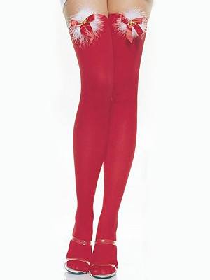 Calze natalizie da donna con fiocco in velluto rosso dolce sopra il ginocchio