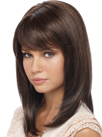 Women Hair Wigs 2023 Light Brown Shoulder Length Straight Synthetic Wig