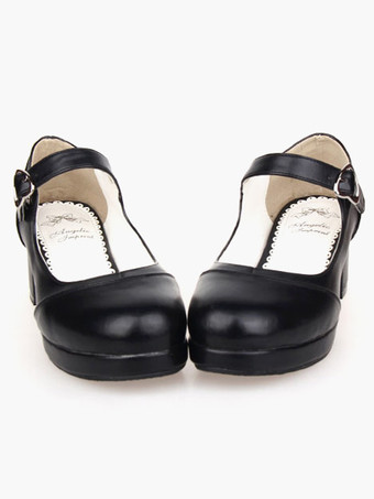 Matte Black Lolita Piazza tacchi scarpe alla caviglia fibbia della forma di cuore