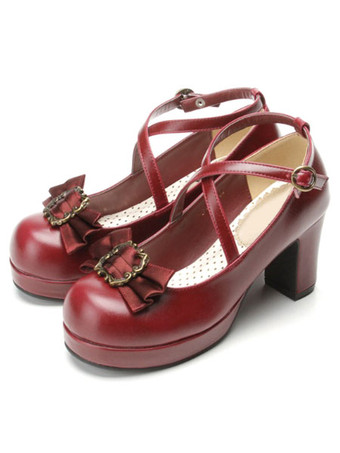 Zapatos de Lolita clásica cinta arco Lolita Plaza grueso tacones zapatos con tobillera
